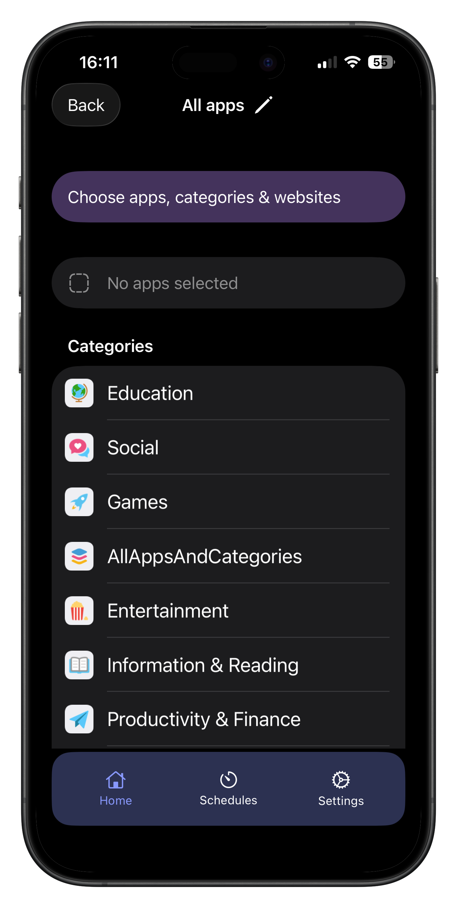 App groups view screenshot of Blocked
