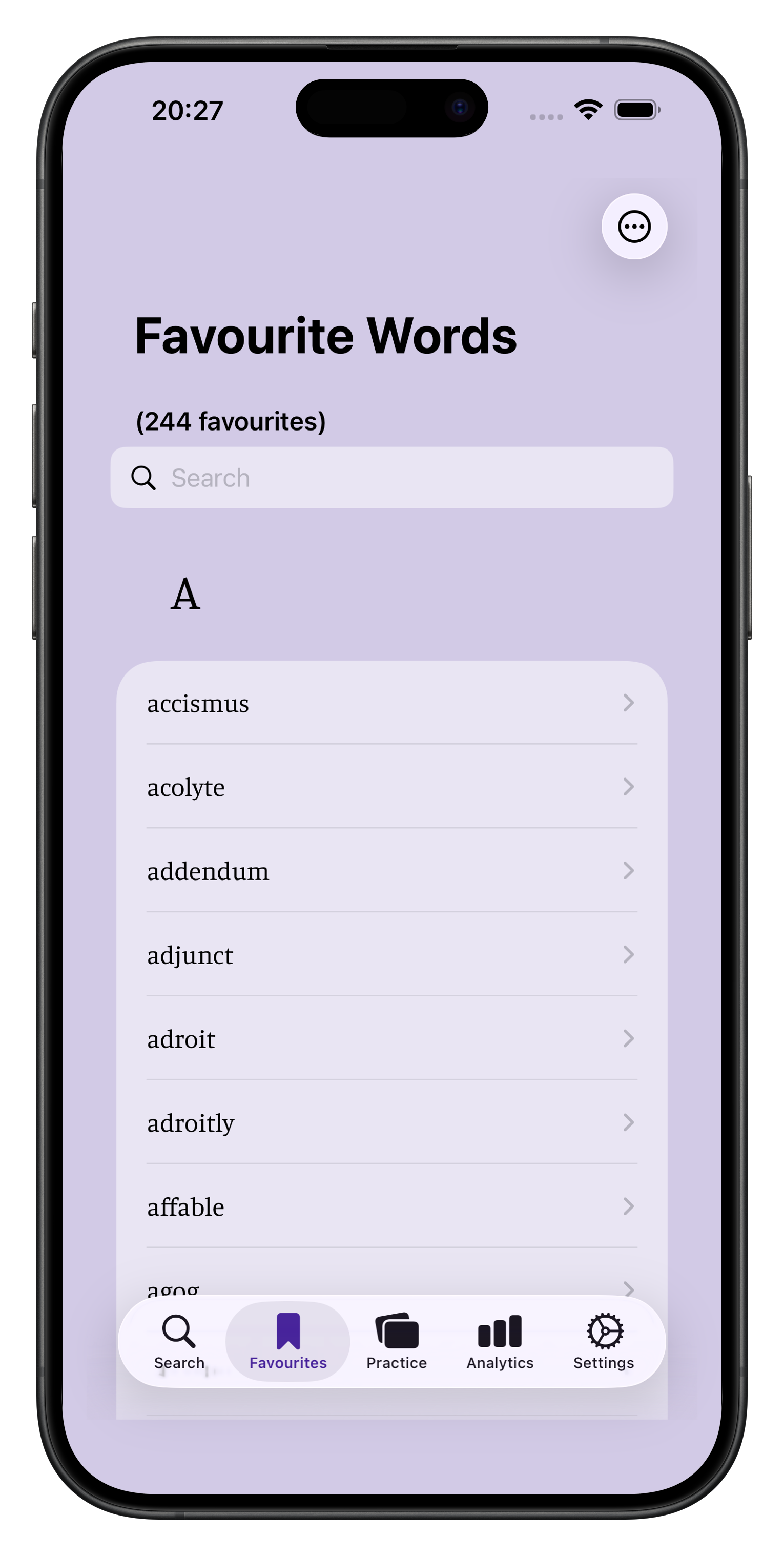 Favourites view screenshot of Word Vault